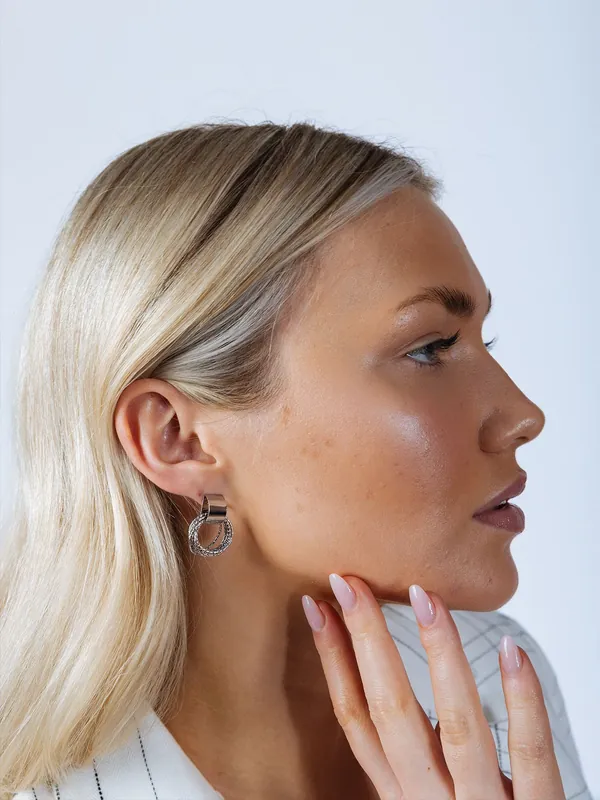 Multi-Layer Circle Stud Earrings in Silver