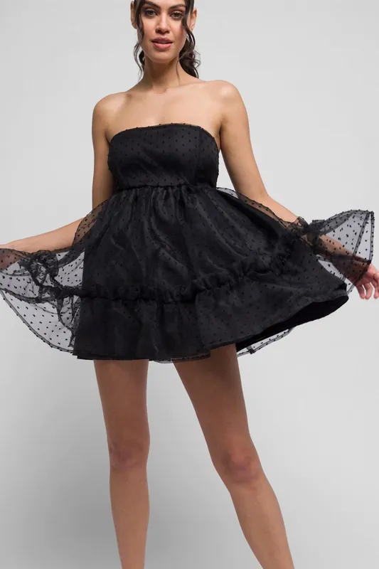 Saarik Mesh Mini Babydoll Dress - Jaded Rose