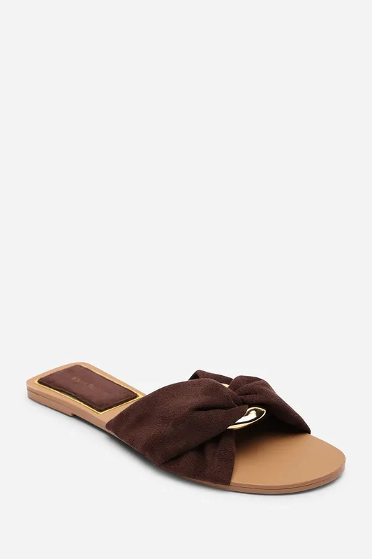 Lavina Knot Detail Suede Slide On Sandal - Where's That From