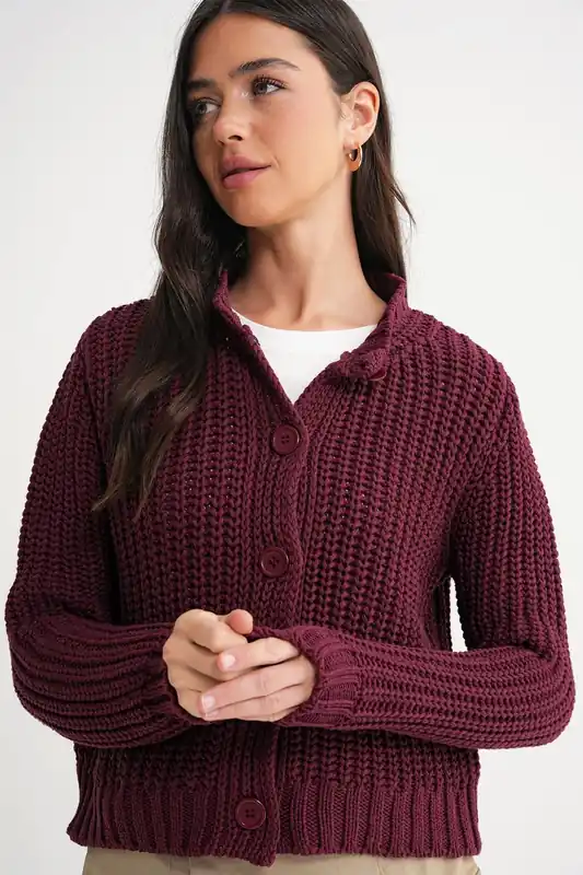 Textured Ribbed Knit Cardigan with Buttons - MixRay