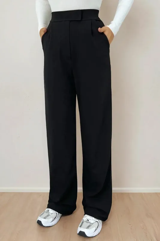 Velcro Waist Closure Pleated Wide Leg Trousers - Hiccup