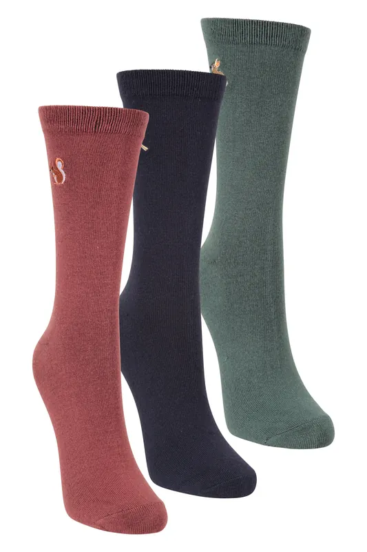 3 Pack Woodland Design Lightweight Embroidered Soft Bamboo Socks - Mountain Warehouse