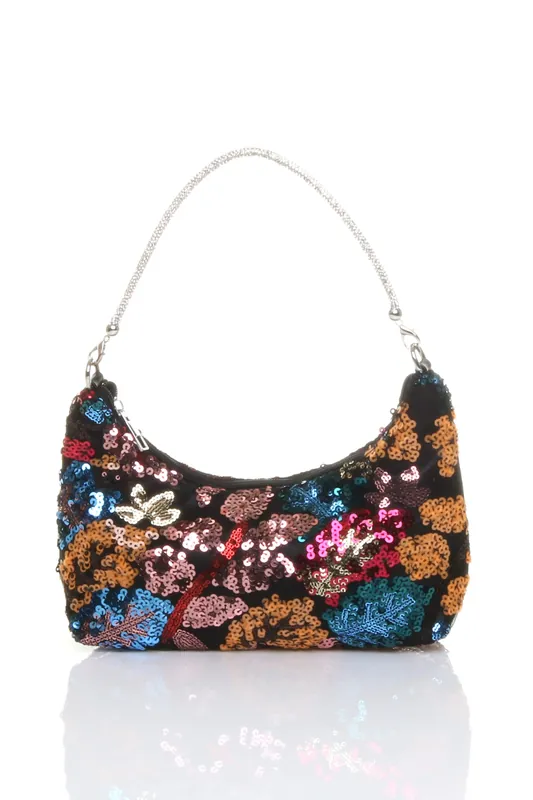 Evening Party Going Out Diamante Handle Sequin Scoop Bag - AJVANI