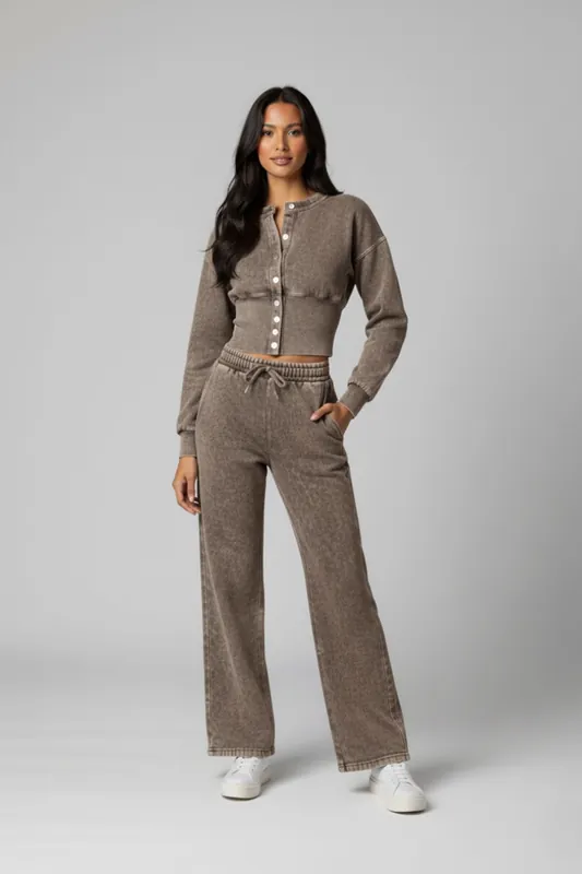 Acid Wash Button-Up - Relaxed Fit - Loungewear Set