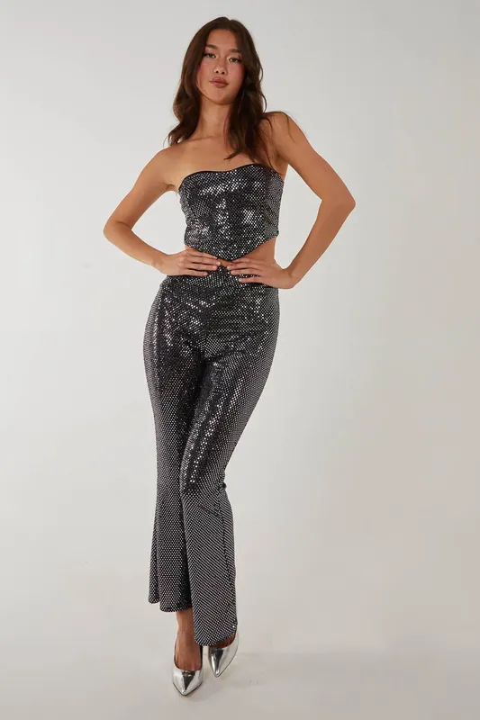 Mirrored Flare Trousers - Pink Vanilla