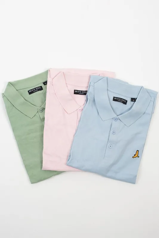 3 Pack Cotton Jersey Polo Shirts - Brave Soul