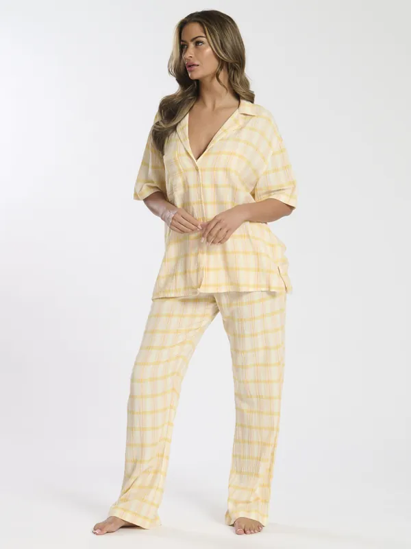 Woven Traditional Short Sleeved Trouser Set - Loungeable