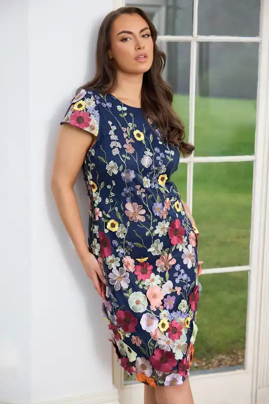 Floral 3D Embroidered Shift Dress - Yours
