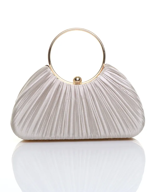 Satin Pleated Wedding Bridal Prom Party Clutch Handbag - AJVANI