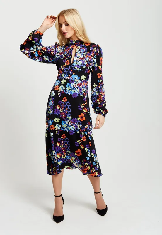 Speckle Floral Print Midi Dress - Liquorish