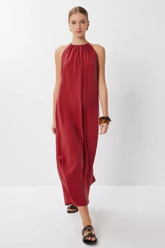 Halter Neck Drape Midi Dress - Happiness Istanbul