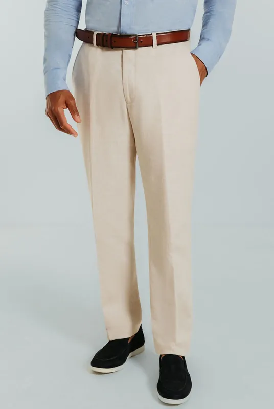 Cream Linen Suit Trousers - Dobell