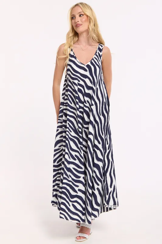Zebra Print Maxi Swing Dress - Liquorish