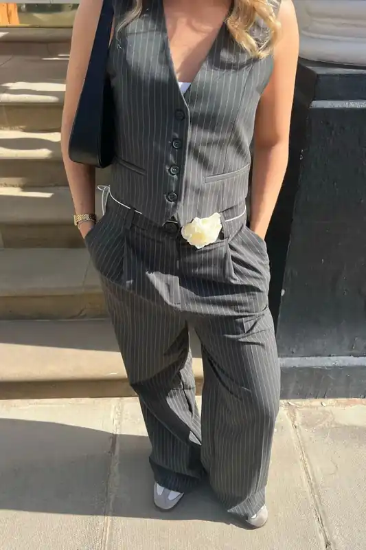 Striped V Neck Buttoned Waistcoat - Hiccup