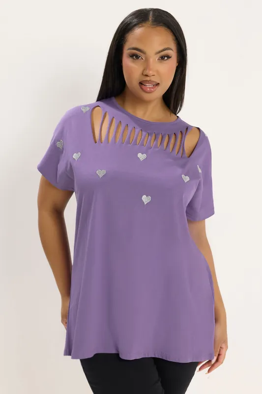 Heart Embroidered Slash T-Shirt