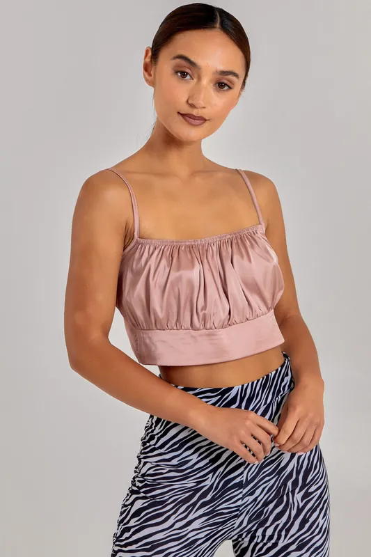 Pink Satin Ruched Cami Top - Pink Vanilla