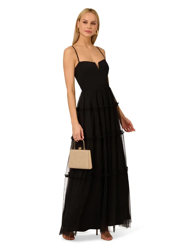 Mesh Strapless Long Dress - Adrianna Papell