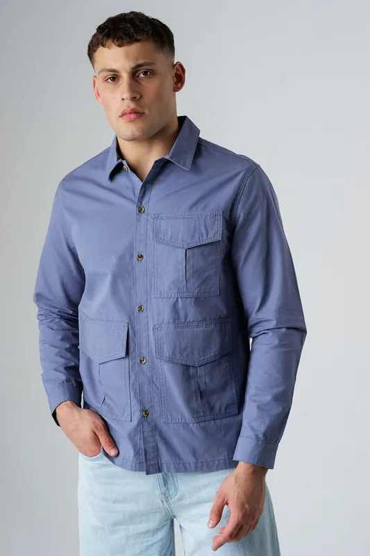 Cotton Ripstop Utility-Style Long Sleeve Overshirt