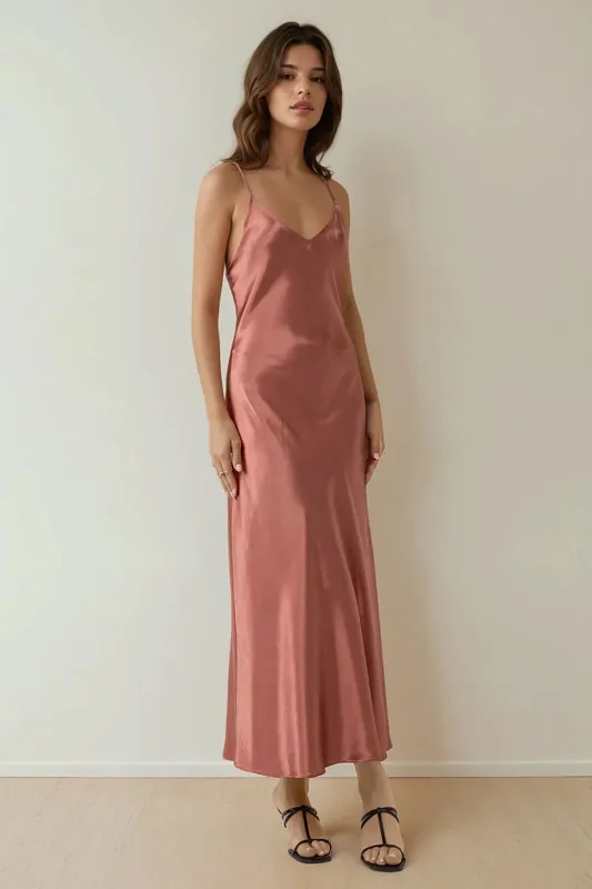 Soft Satin V-Neck Maxi Dress