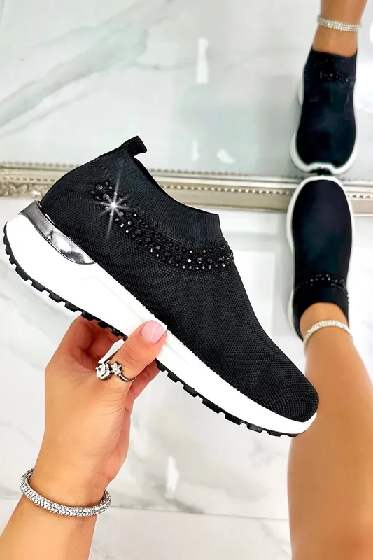 Crystal Halo Comfort Stretch Slip On Trainers - Love Lemonade