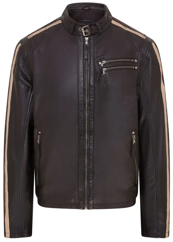 Striped Café Racer Biker Leather Jacket - Alta