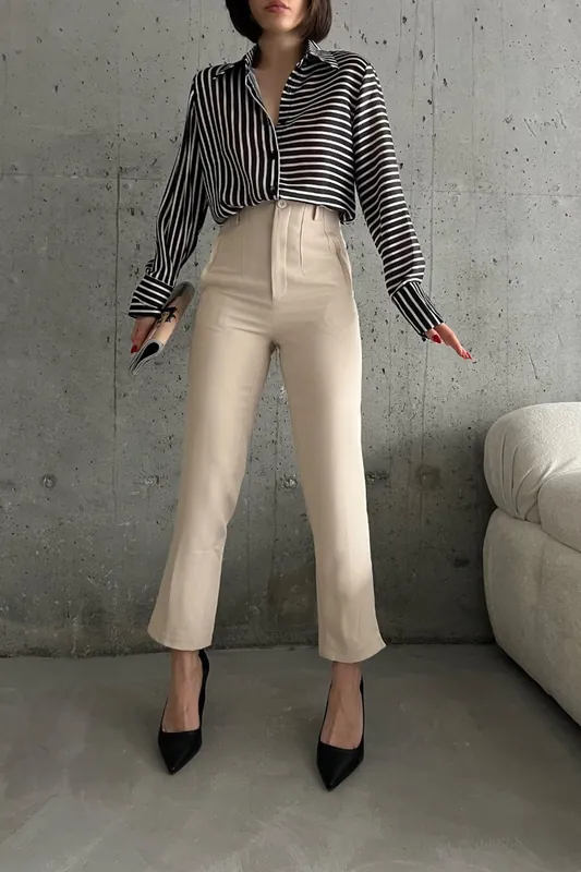 High Waist Pleated Tailored Trousers - MyFashion