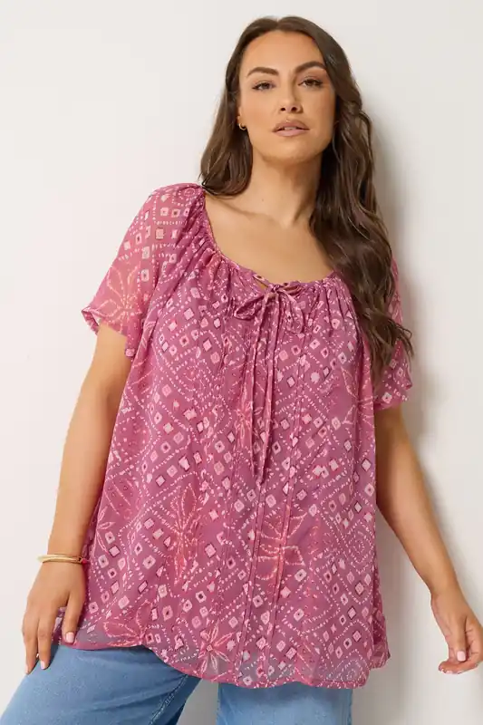 Geometric Ikat Print Pintuck Blouse - Yours
