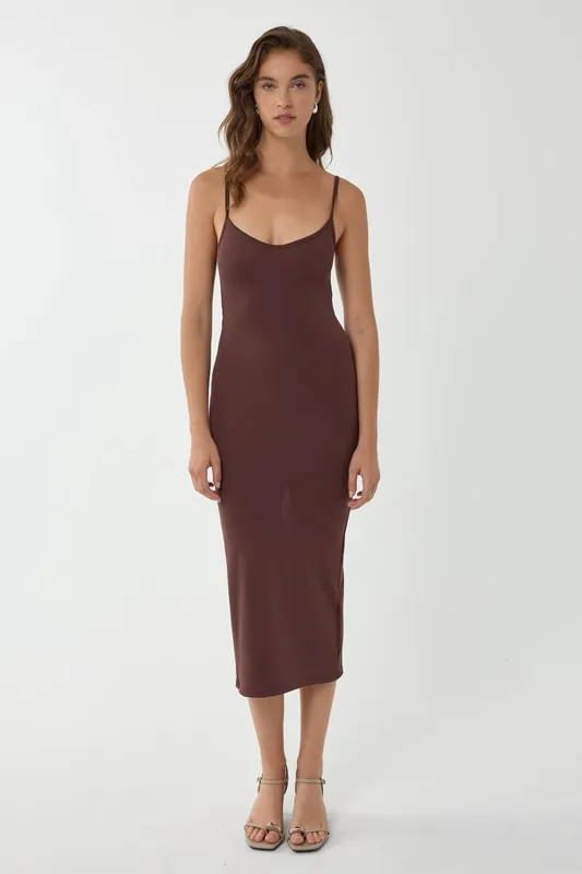 V-Neck Bodycon Midi Dress with Thin Straps