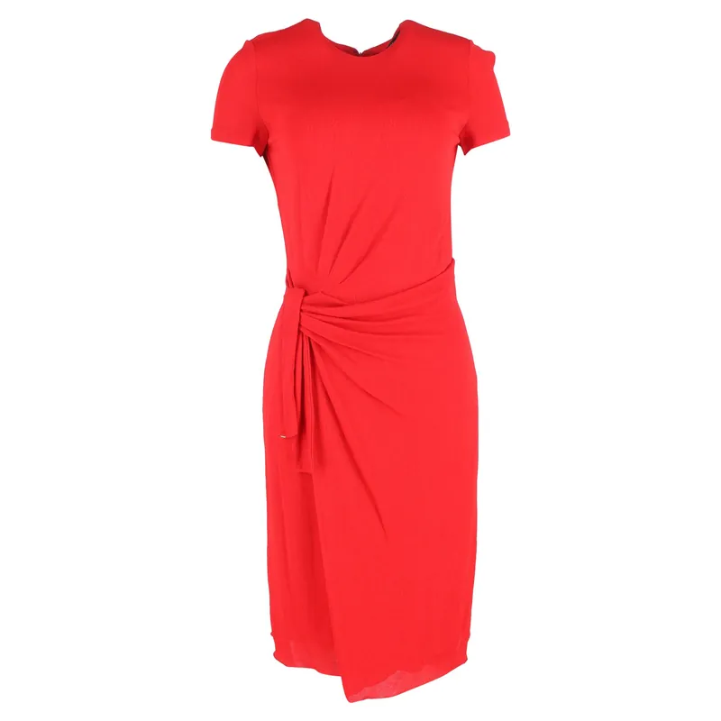 Preloved Wrap-Effect Midi Dress in Red Viscose