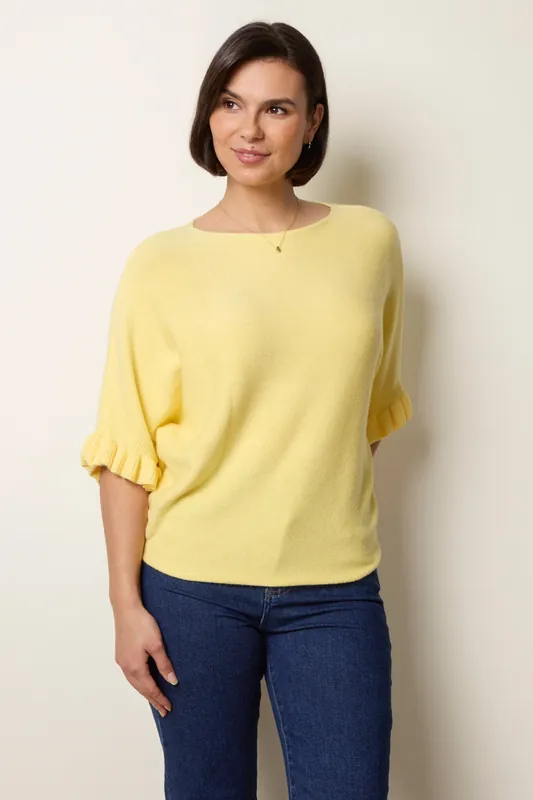 Lemon Knitted Frill Sleeve Batwing Jumper - Blue Vanilla