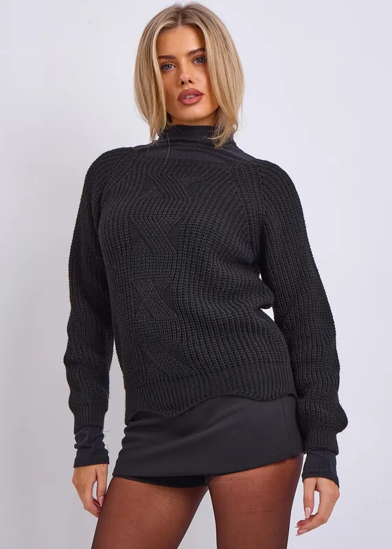 Black Crew Neck Rib Knit Oversized Jumper - Gini London