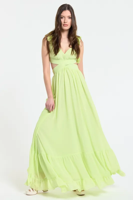 Lime Ruffle Back Maxi Dress - Liquorish