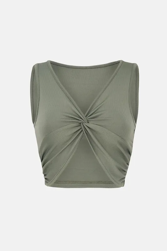 Solid Rib Twist Front Crop Top - Hiccup