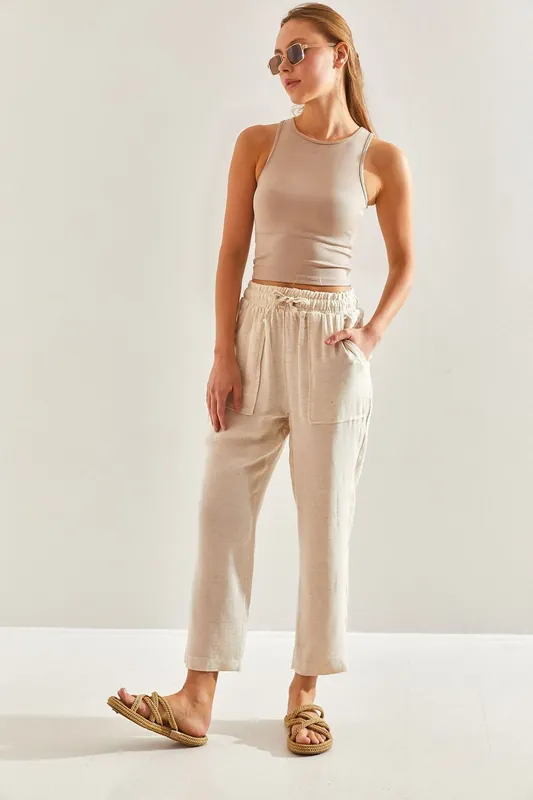 Relaxed Fit Cotton Poplin Pants with Pocket - Bianco Lucci