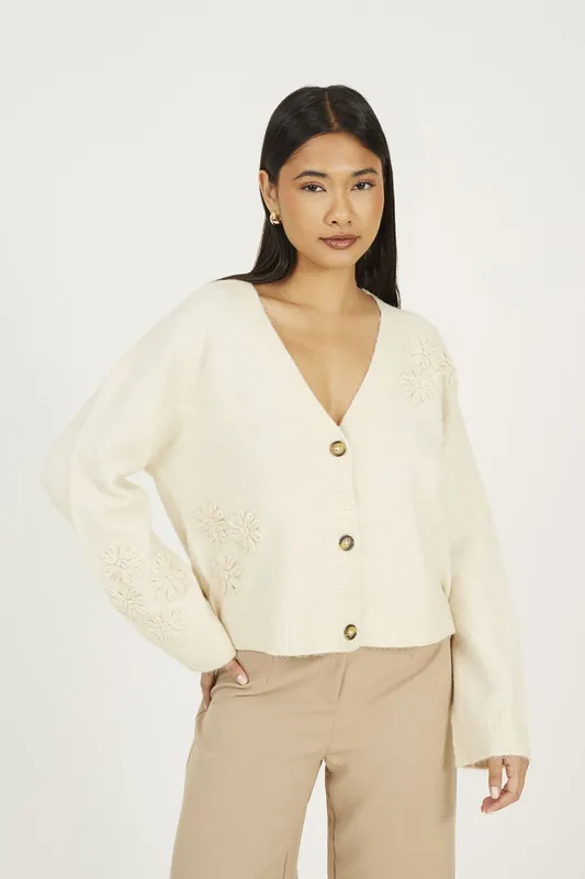 Floral Embroidery V-Neck Cardigan