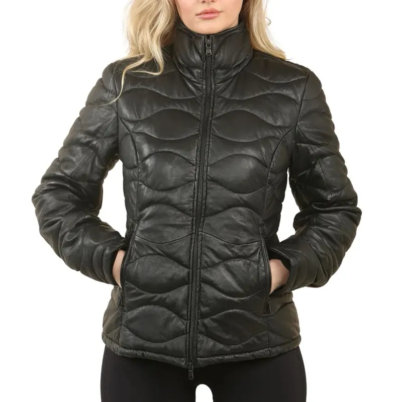 Puffer Quilted Mid Length Leather Jacket - TruClothing