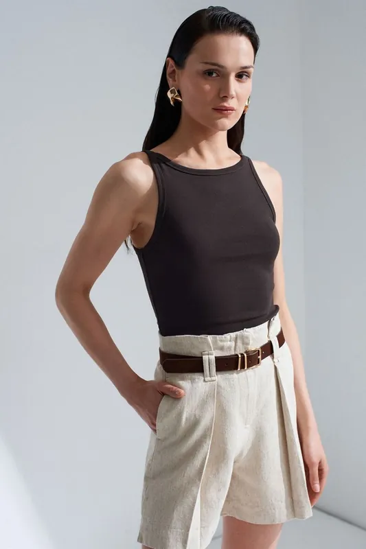 Ribbed Halterneck Sleeveless Blouse - Dilvin