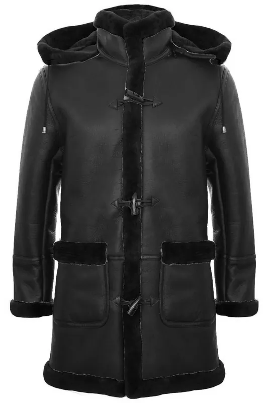 Duffle Shearling Sheepskin Duffle Coat Hood - TruClothing