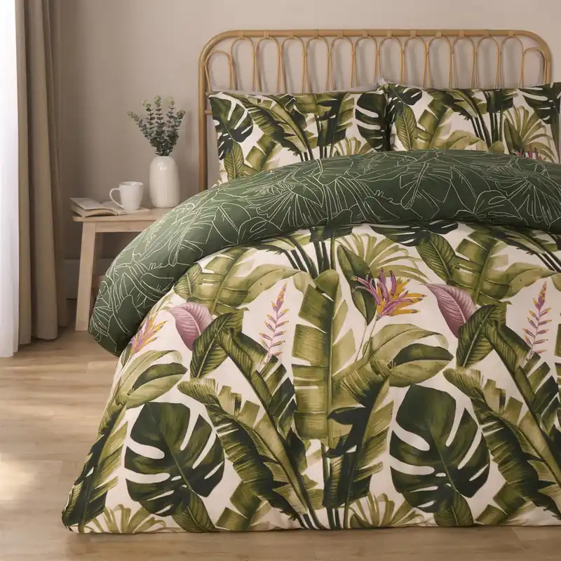 Tropical Duvet Cover Set Leaves Reversible Soft Bedding Quilt - OHS