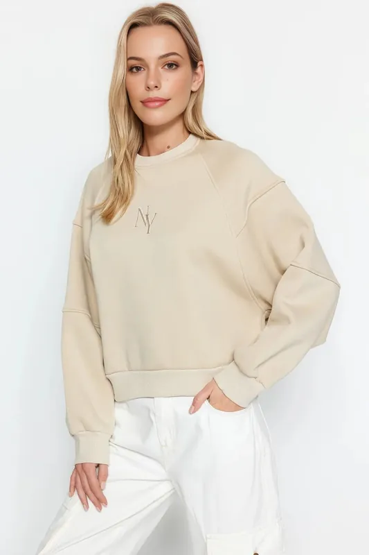 Embroidered Crew Neck Fleece Sweatshirt - WOVCOR