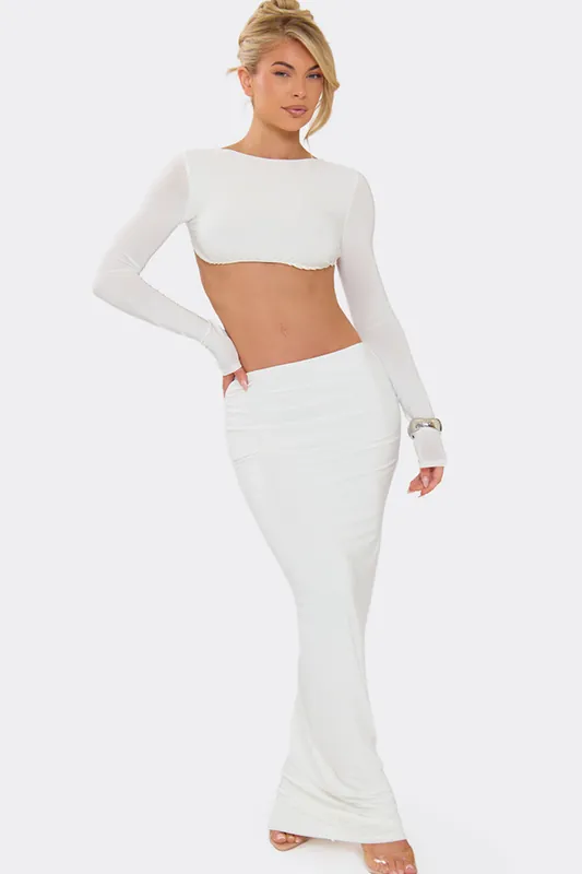 Long Sleeve Cut Out Slinky Maxi Dress - EGO