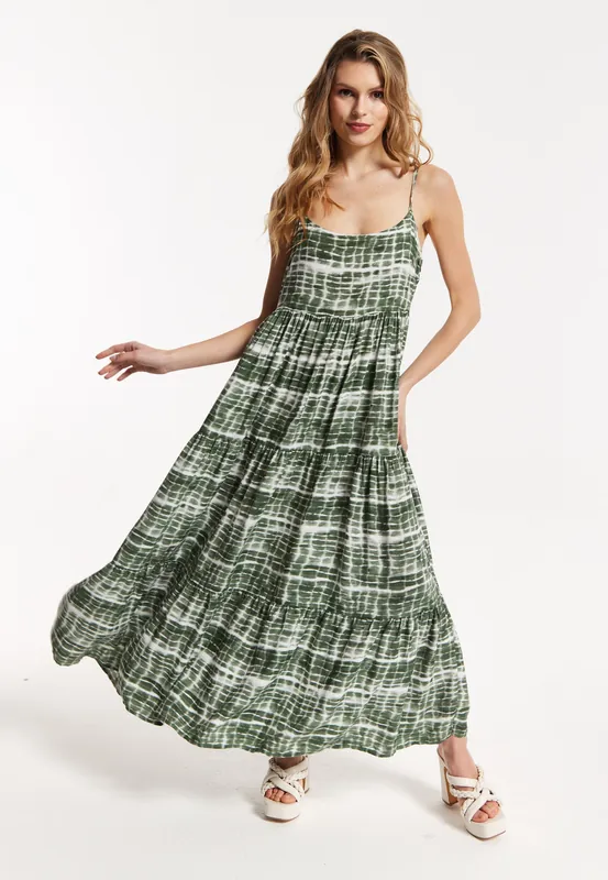 Khaki Tie-Dye Maxi Dress