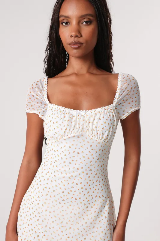 Multi Cap Sleeve Ditsy Mini Dress - Pink Vanilla