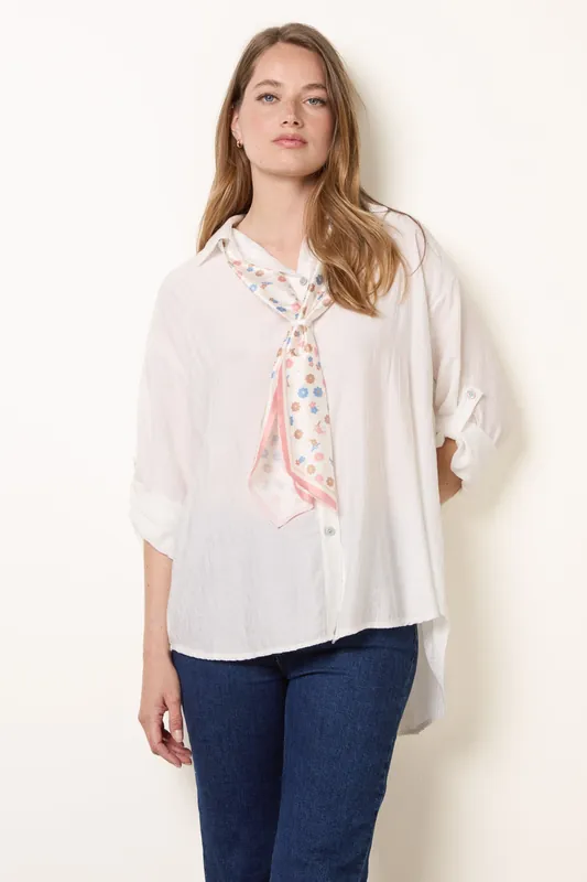 White Scarf Viscose Crinkle Shirt - Blue Vanilla