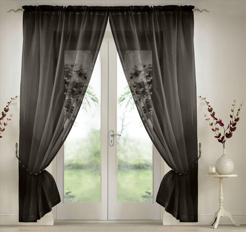Elegant Plain Voile Panel Curtains PAIR, Sheer Light-Diffusing Window Treatments with FREE Tie Backs