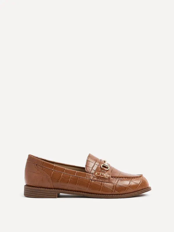 Maison Tan Faux Croc Patent Leather Loafers - Linzi