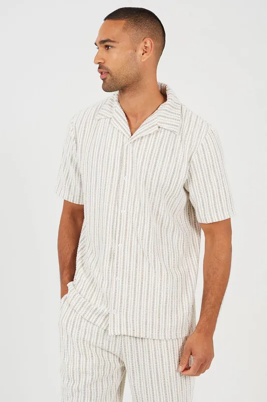 Regular Fit Striped Revere Collar Shirt - Brave Soul
