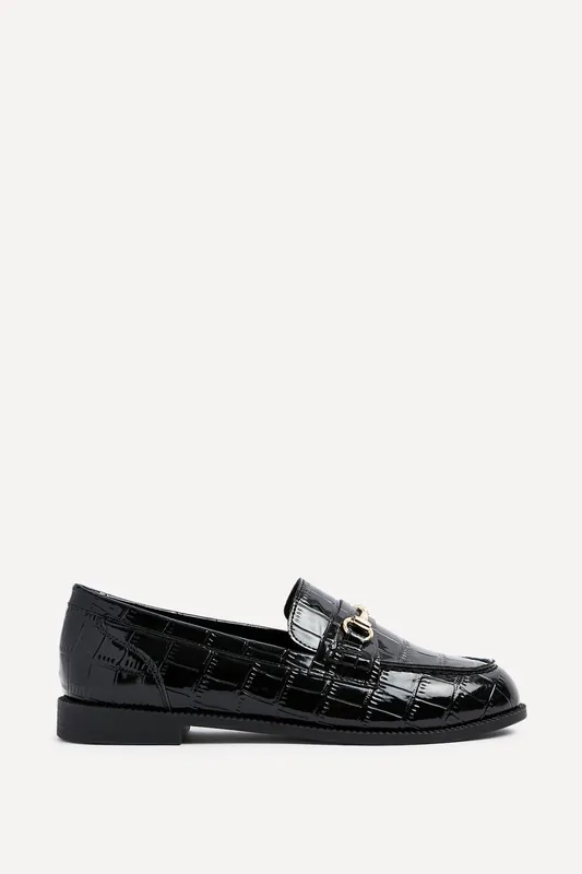Maison Black Faux Croc Patent Leather Loafers - Linzi