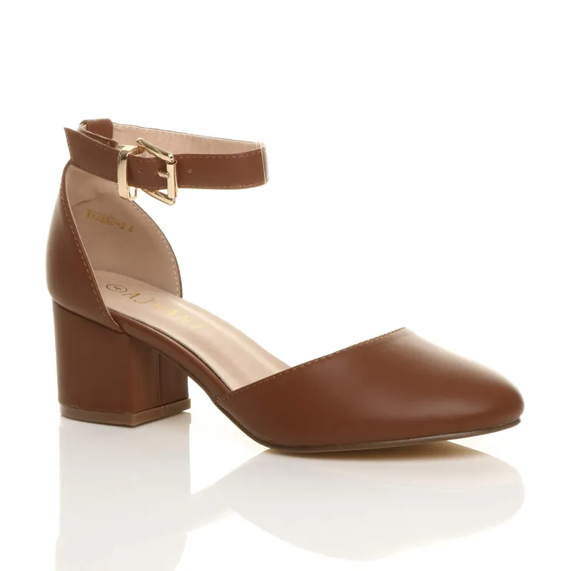 Mid Block Heel Ankle Strap 2 Part Heels - AJVANI
