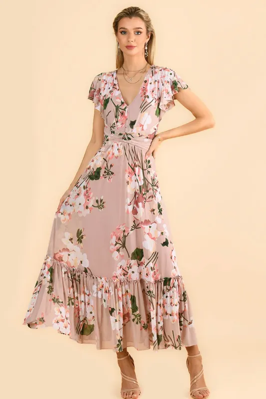 Kailee Mesh Floral Print Maxi Dress - Jolie Moi